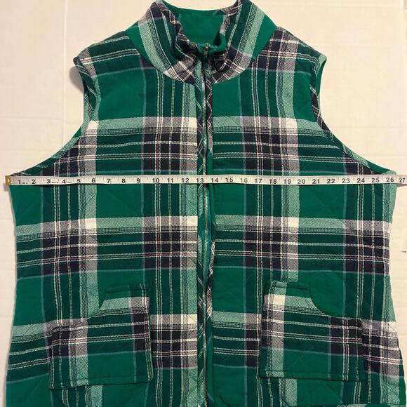 Quilted Flannel Padded Vest Womens Size 22/24W Green Plaid Pockets Casual Layer - Picture 13 of 16